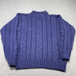 Vintage Saks Fifth Sweater Womens Medium Purple Cable Knit Mock Neck Pullover